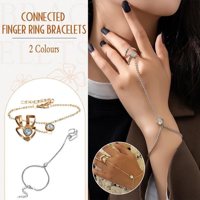 Geometric Hollow Arrow Ring Bracelet Integrated Creative Finger Chain Set Chain - Silver
