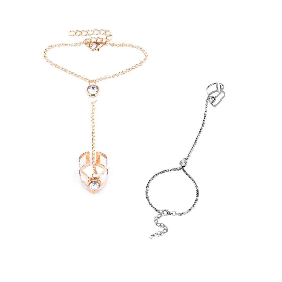 Geometric Hollow Arrow Ring Bracelet Integrated Creative Finger Chain Set Chain - Silver