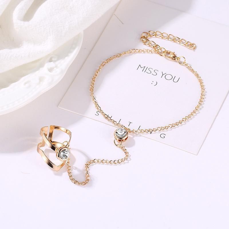 Geometric Hollow Arrow Ring Bracelet Integrated Creative Finger Chain Set Chain - Silver