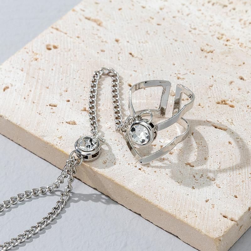 Geometric Hollow Arrow Ring Bracelet Integrated Creative Finger Chain Set Chain - Silver