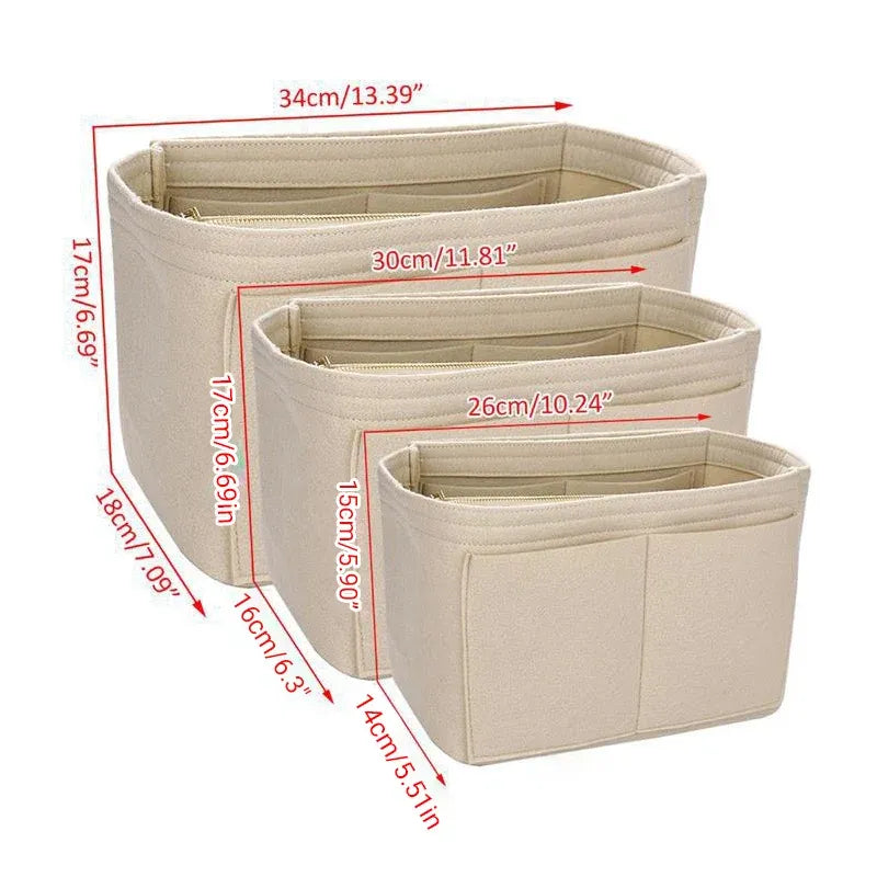Felt Handbag Organizer Insert with Multiple Pockets for Tote and Purse - Red XL Size
