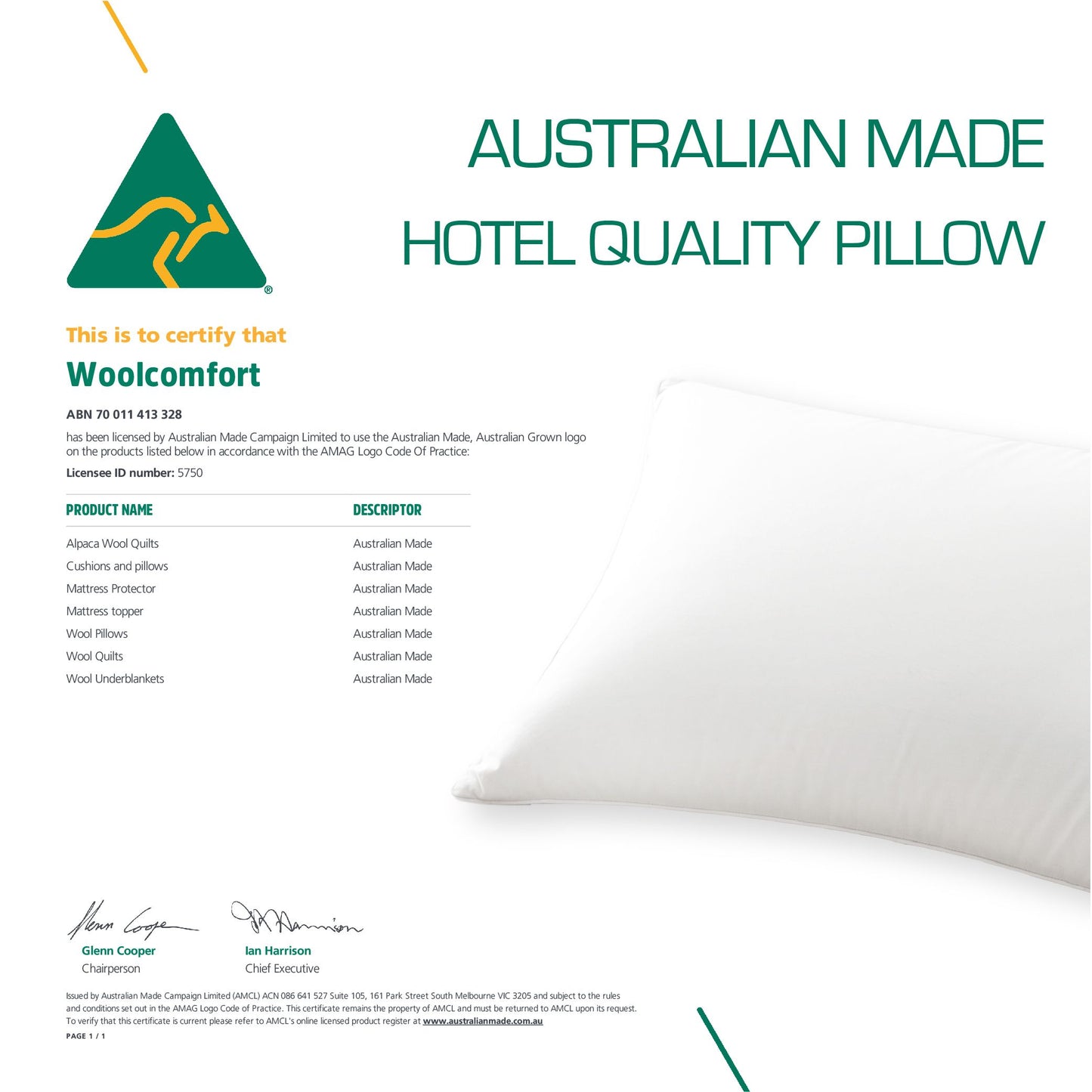 Luxor Australian Made Hotel Quality Pillow Standard Size Single Pack