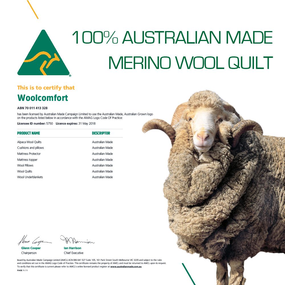 Woolcomfort Merino Wool Quilt Australian Made 500GSM Single 140x210cm