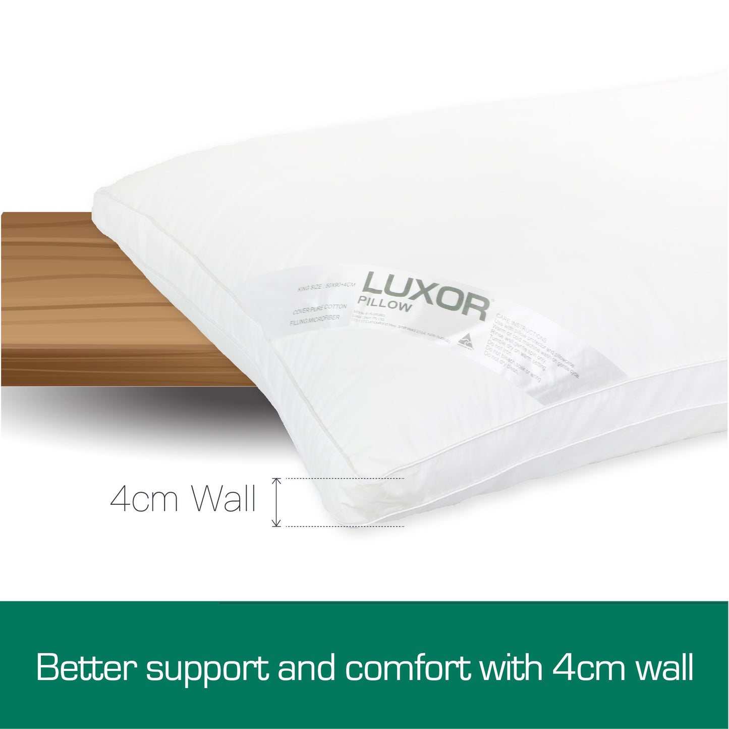 Luxor Hotel Pillow Australian Made King Size with 4cm Wall Single Pack