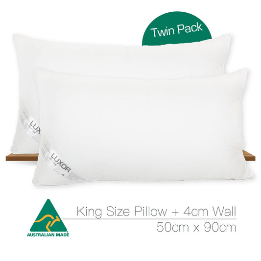 Luxor Hotel Pillows Australian Made King Size with 4cm Wall Twin Pack
