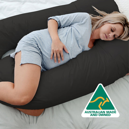 Woolcomfort Pregnancy Body Pillow Australian Made with Pillowcase Black