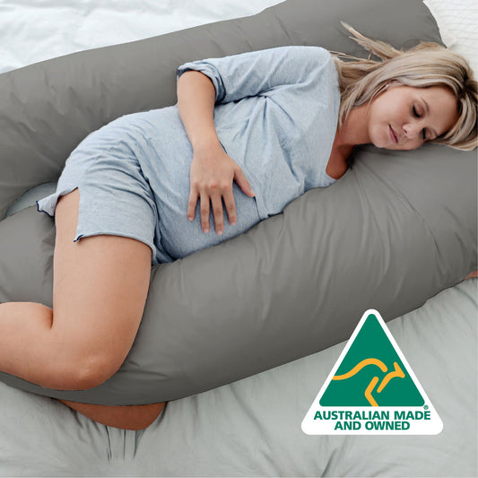 Woolcomfort Pregnancy Body Pillow Australian Made with Pillowcase Grey
