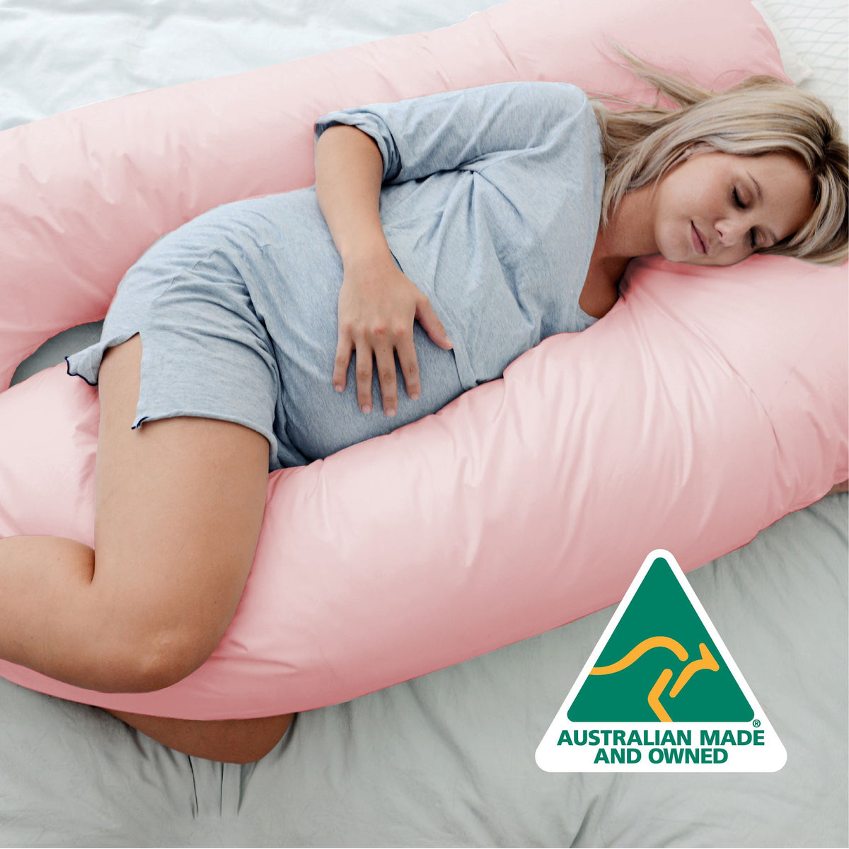 Woolcomfort Pregnancy Body Pillow Australian Made with Pillowcase Light Pink