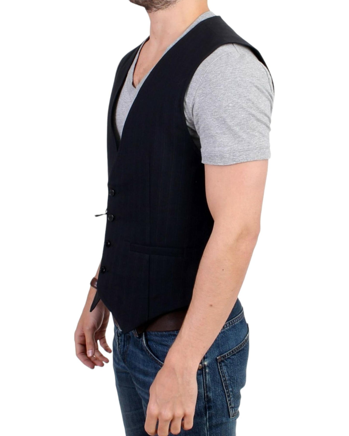 Costume National CNC Black Striped Casual Vest 48 IT Men