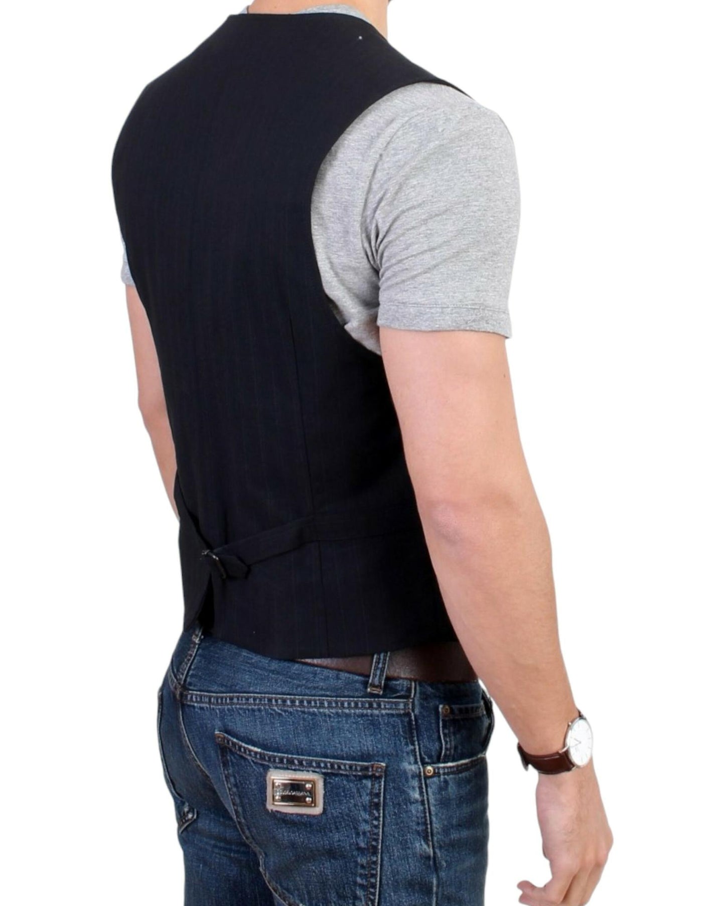 Costume National CNC Black Striped Casual Vest 48 IT Men