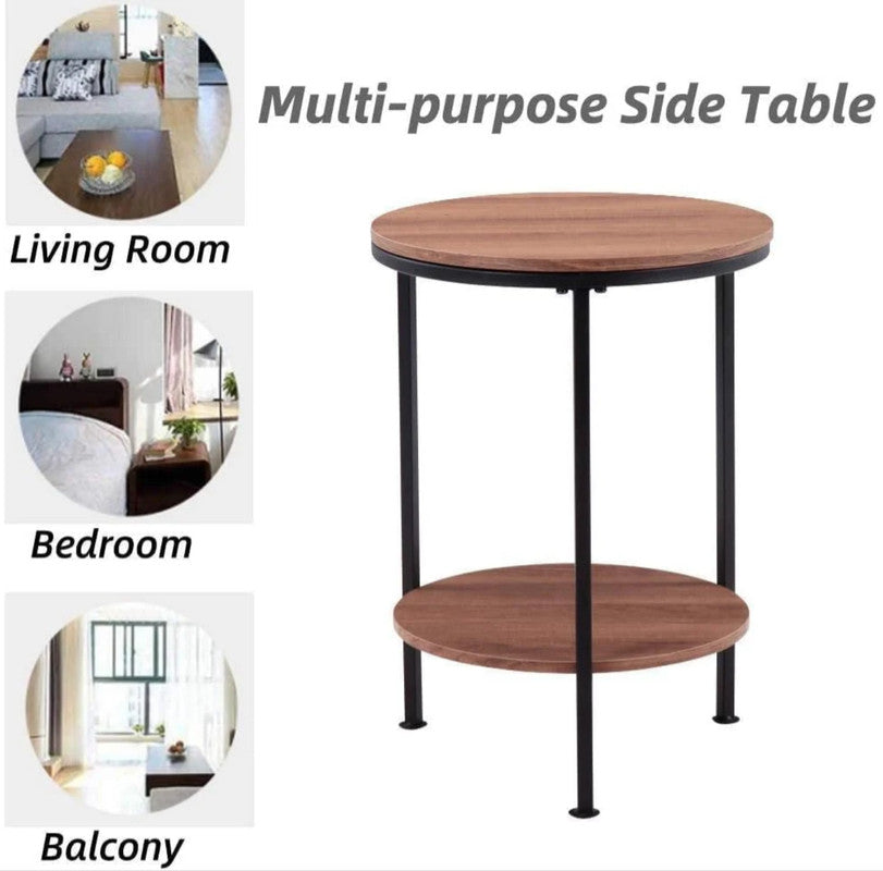 Wooden 2-Tier Side Table/Small Bedside Table/Round Sofa End Table for Living Room, Bedroom