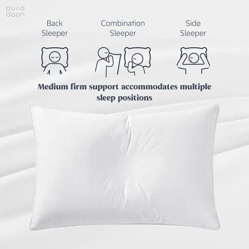 Puredown Goose Down and Feather Pillow Inserts for Sleeping, 100% Cotton Fabric Cover Bed Pillows, Set of 2, White, Queen Size