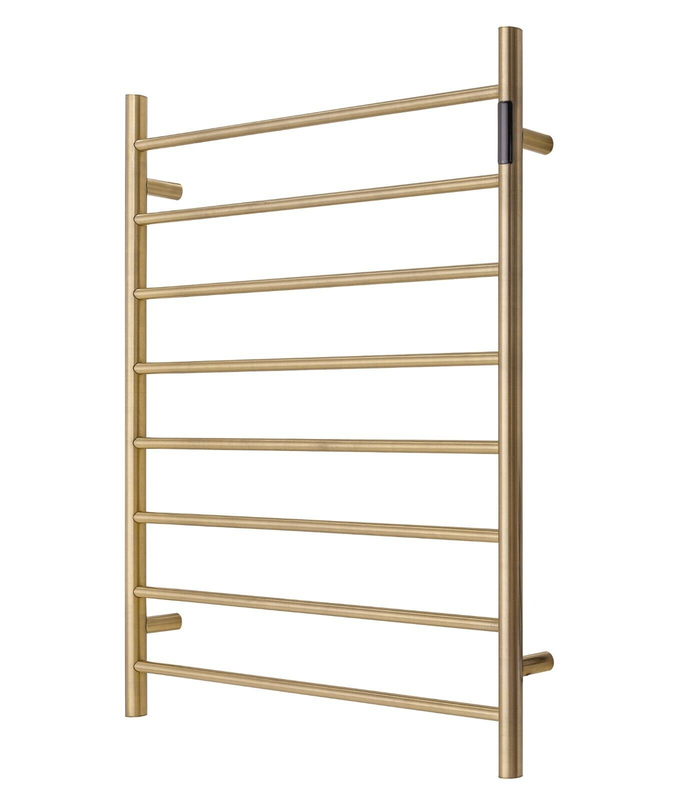 Heated Towel Rack Premium Brushed Gold with LED Control - 8 Bars, Round Design, AU Standard, 1000x850mm