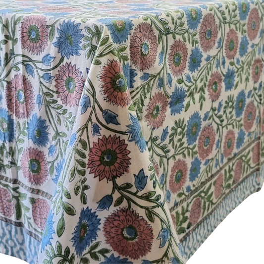 Kolka Kumudani Hand Block-Printed Tablecloth - Pink