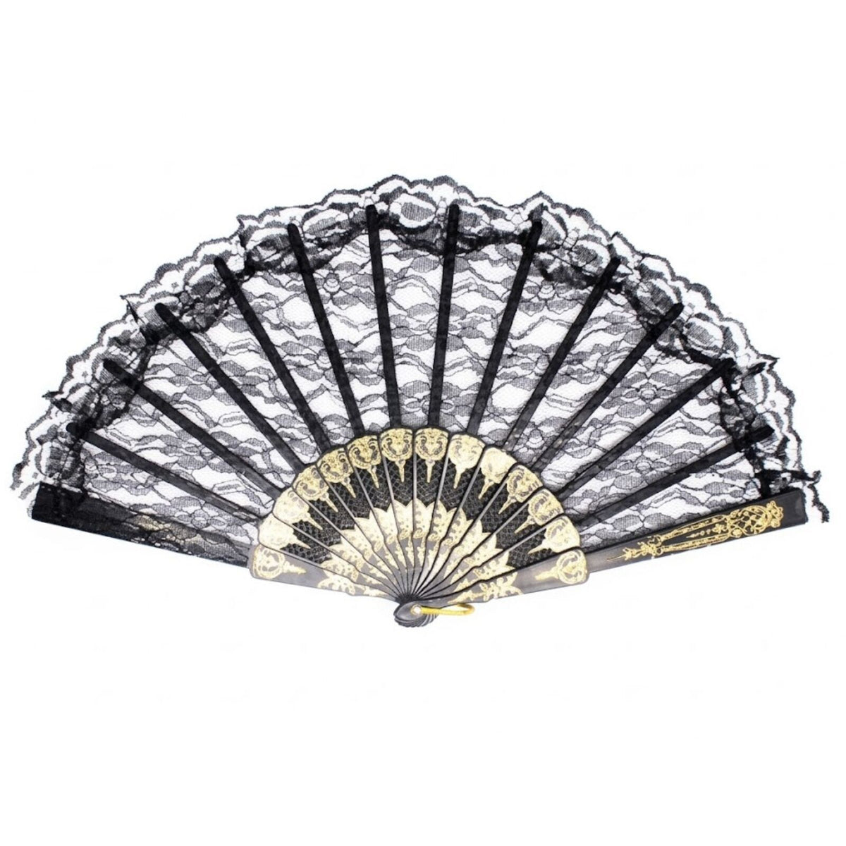 LACE FAN Hand Folding Wedding Party Bridal Spanish Costume Accessory - Black
