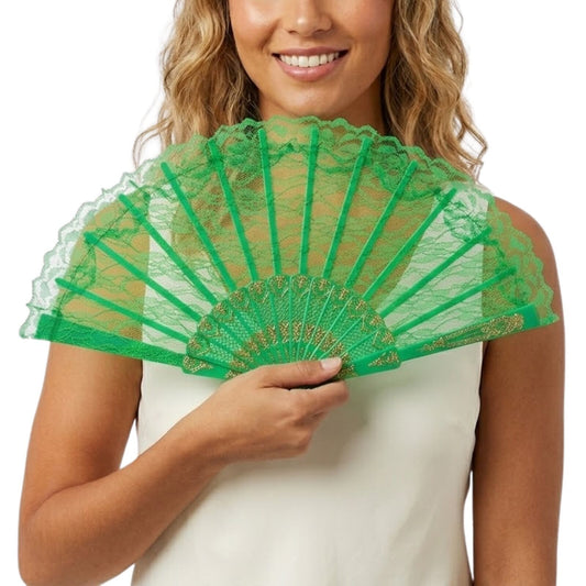LACE FAN Hand Folding Wedding Party Bridal Spanish Costume Accessory - Green