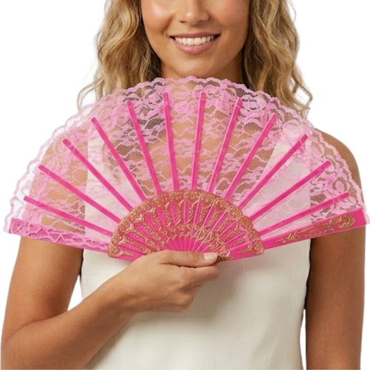 LACE FAN Hand Folding Wedding Party Bridal Spanish Costume Accessory - Light Pink