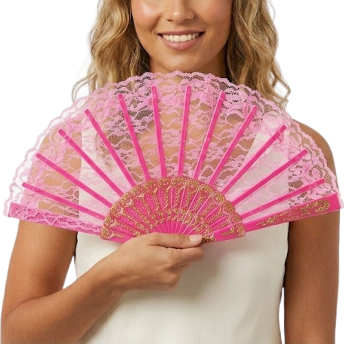 LACE FAN Hand Folding Wedding Party Bridal Spanish Costume Accessory - Light Pink