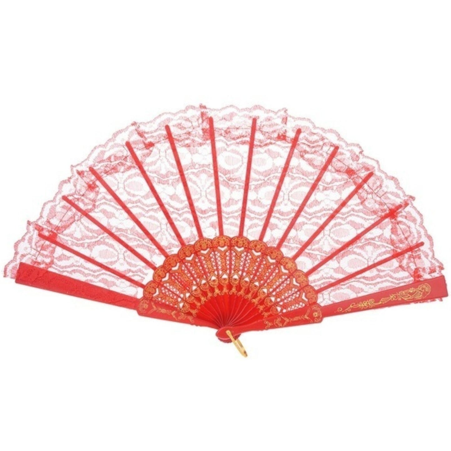 LACE FAN Hand Folding Wedding Party Bridal Spanish Costume Accessory - Red