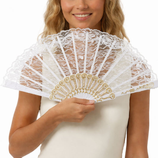 LACE FAN Hand Folding Wedding Party Bridal Spanish Costume Accessory - White