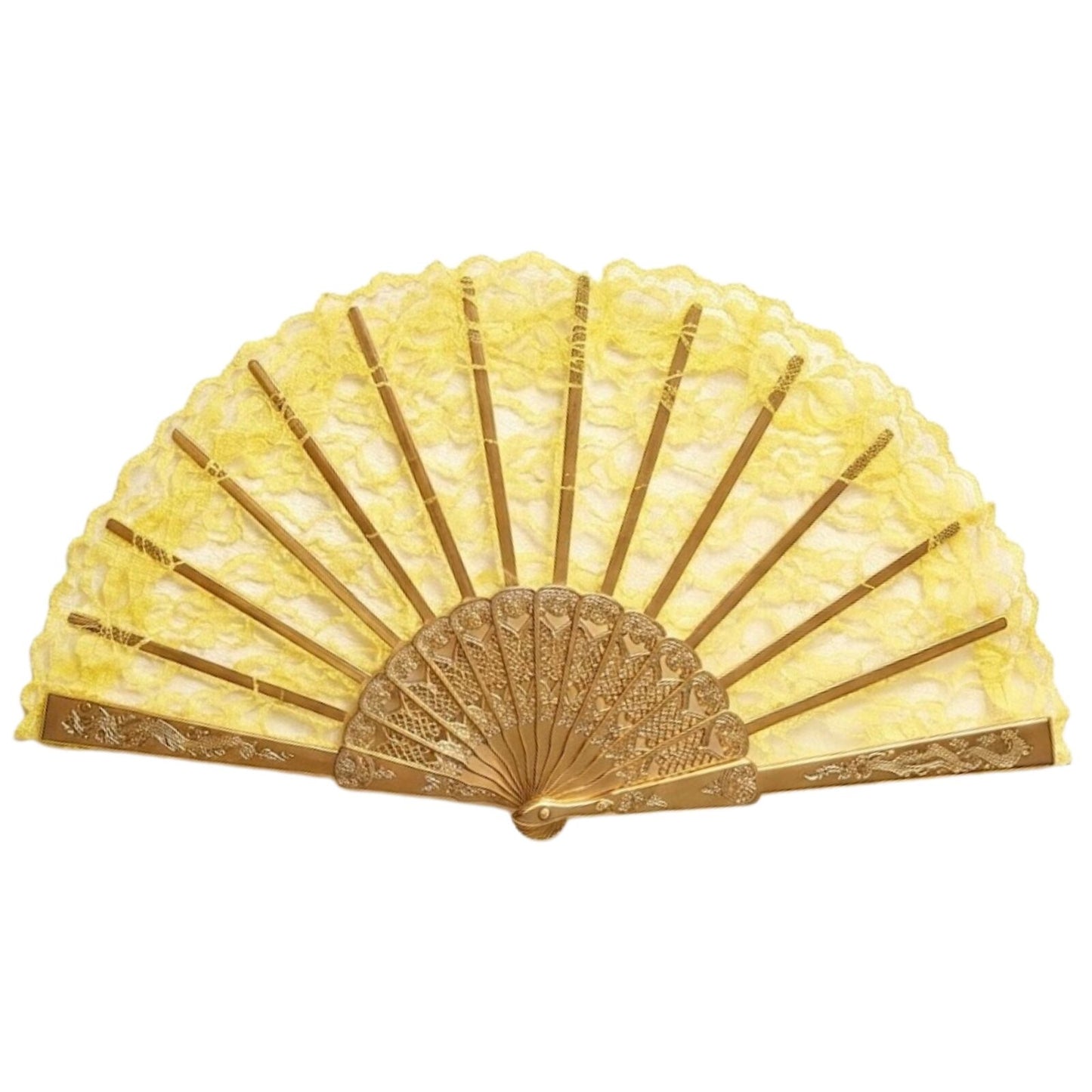 LACE FAN Hand Folding Wedding Party Bridal Spanish Costume Accessory - Yellow
