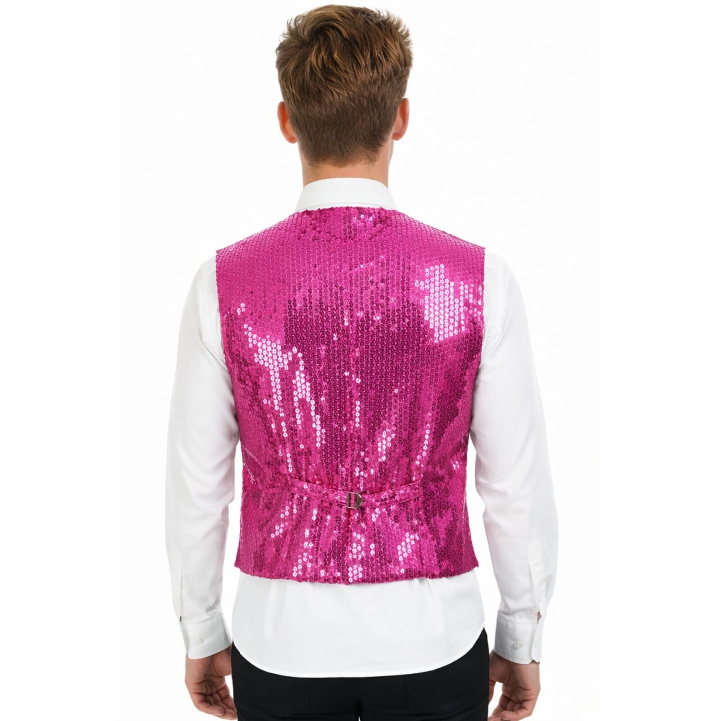 Mens Premium SEQUIN VEST Waistcoat Dance Costume Disco Sparkle Deluxe - Pink
