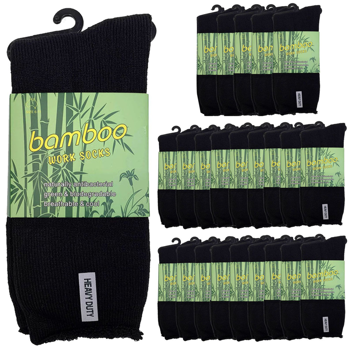 24 Pairs PREMIUM BAMBOO SOCKS Mens Heavy Duty Thick Work Socks Cushion BULK - Black