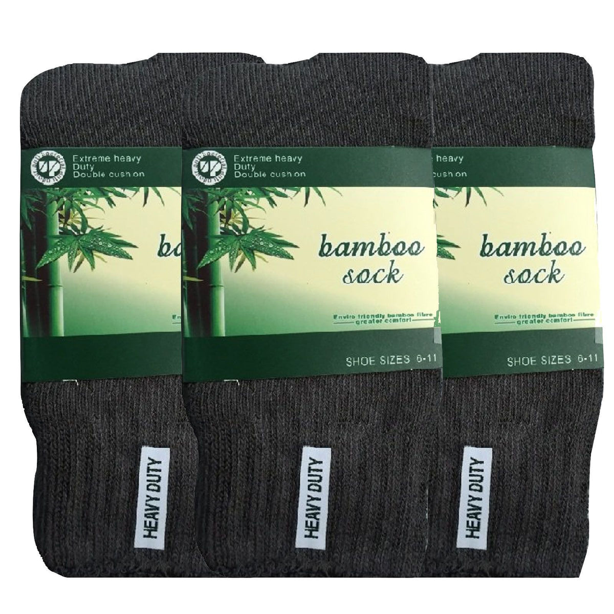 3 Pairs BAMBOO SOCKS Mens Heavy Duty Premium Thick Work Socks Cushion BULK - Charcoal Grey
