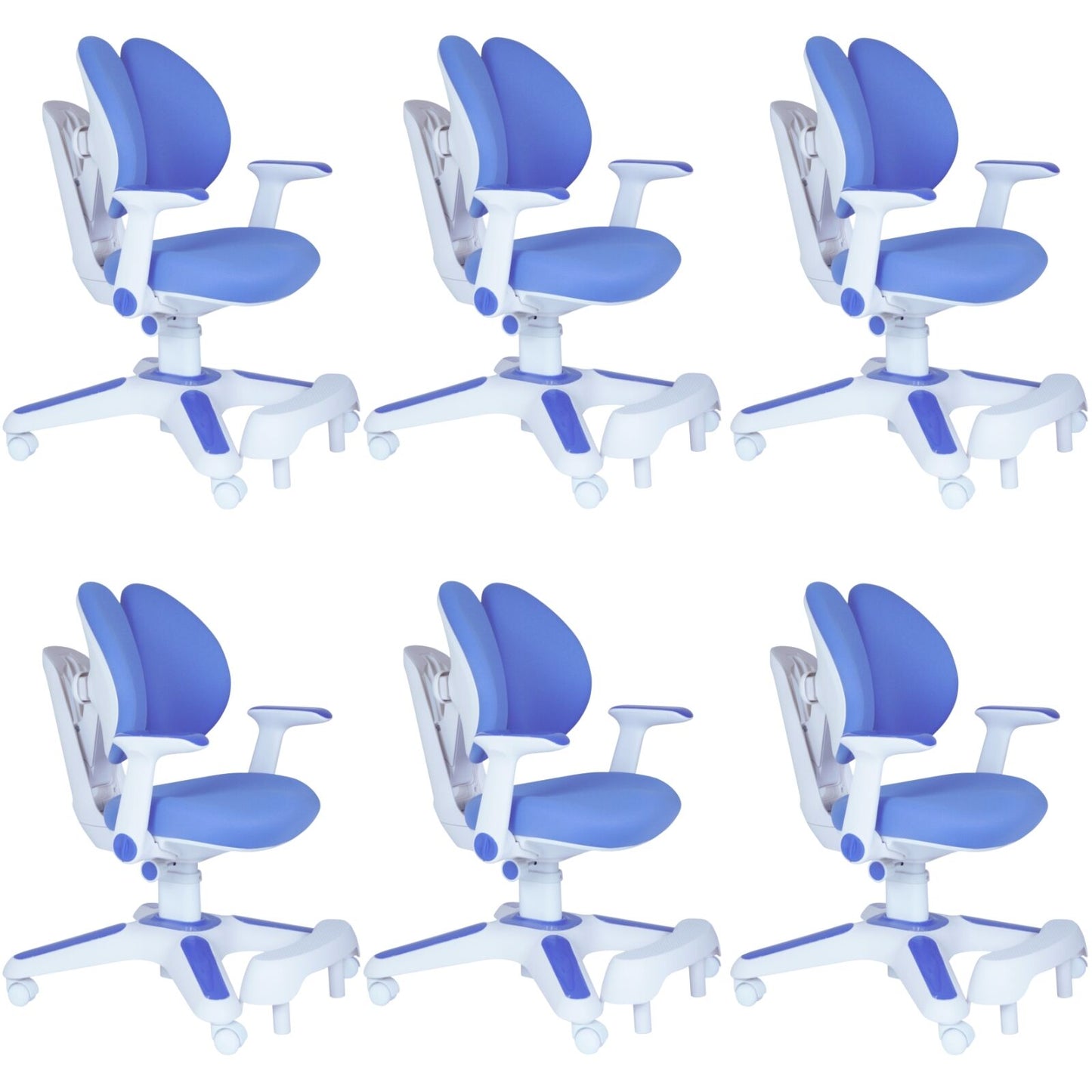 Ergonomic Children Kids Study Chair Set of 6 Height Adjustable - Blue