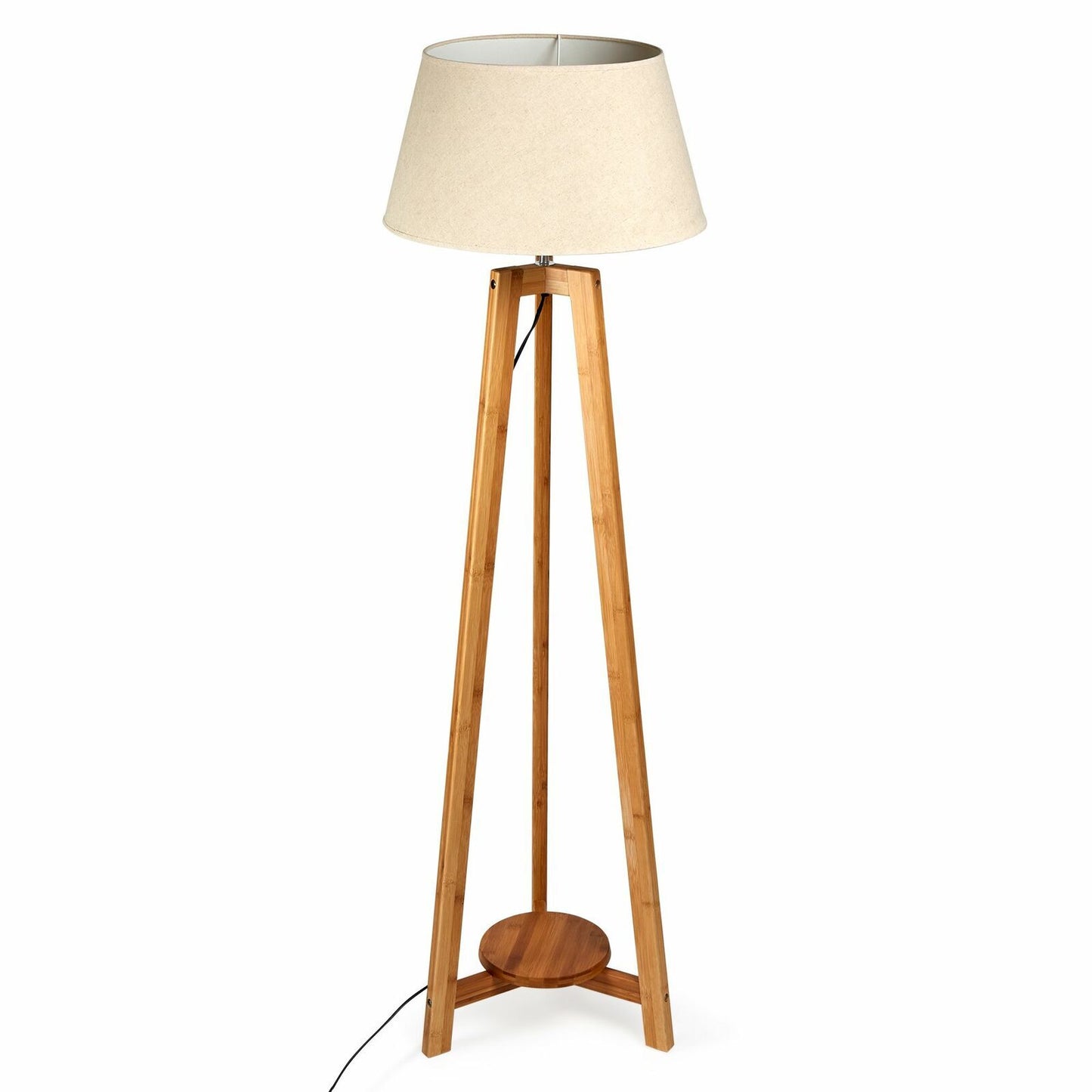 155cm Large Bamboo Wooden Tripod Floor Lamp w Beige Light Shade