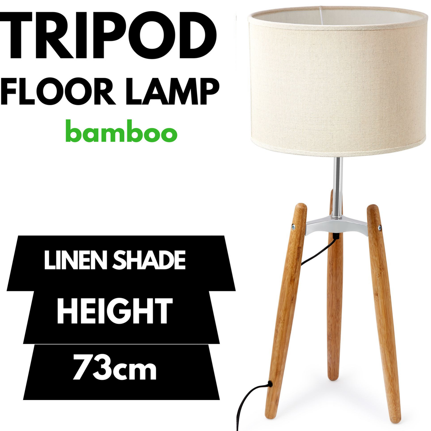 73cm Bamboo Tripod Table Lamp Light Modern Vintage w Beige Shade