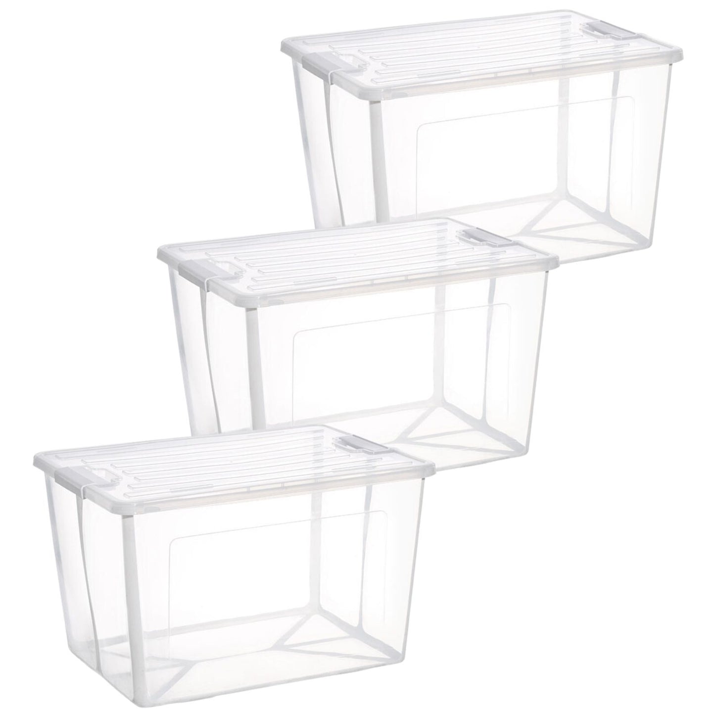 Modular Clear Foldable Storage Box 3x 37L with Lid Plastic Tub - Collapsible