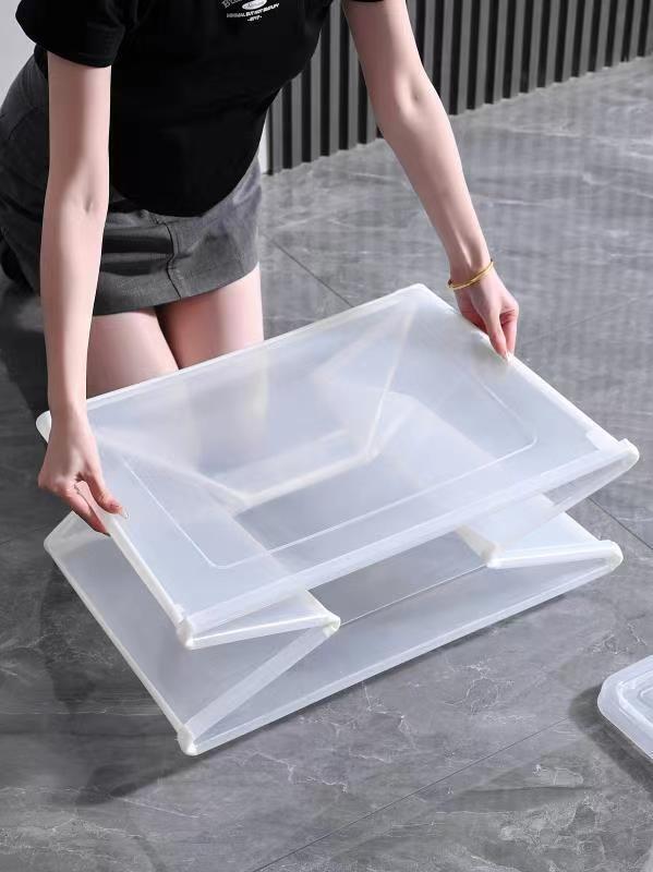 Modular Clear Foldable Storage Box 3x 37L with Lid Plastic Tub - Collapsible