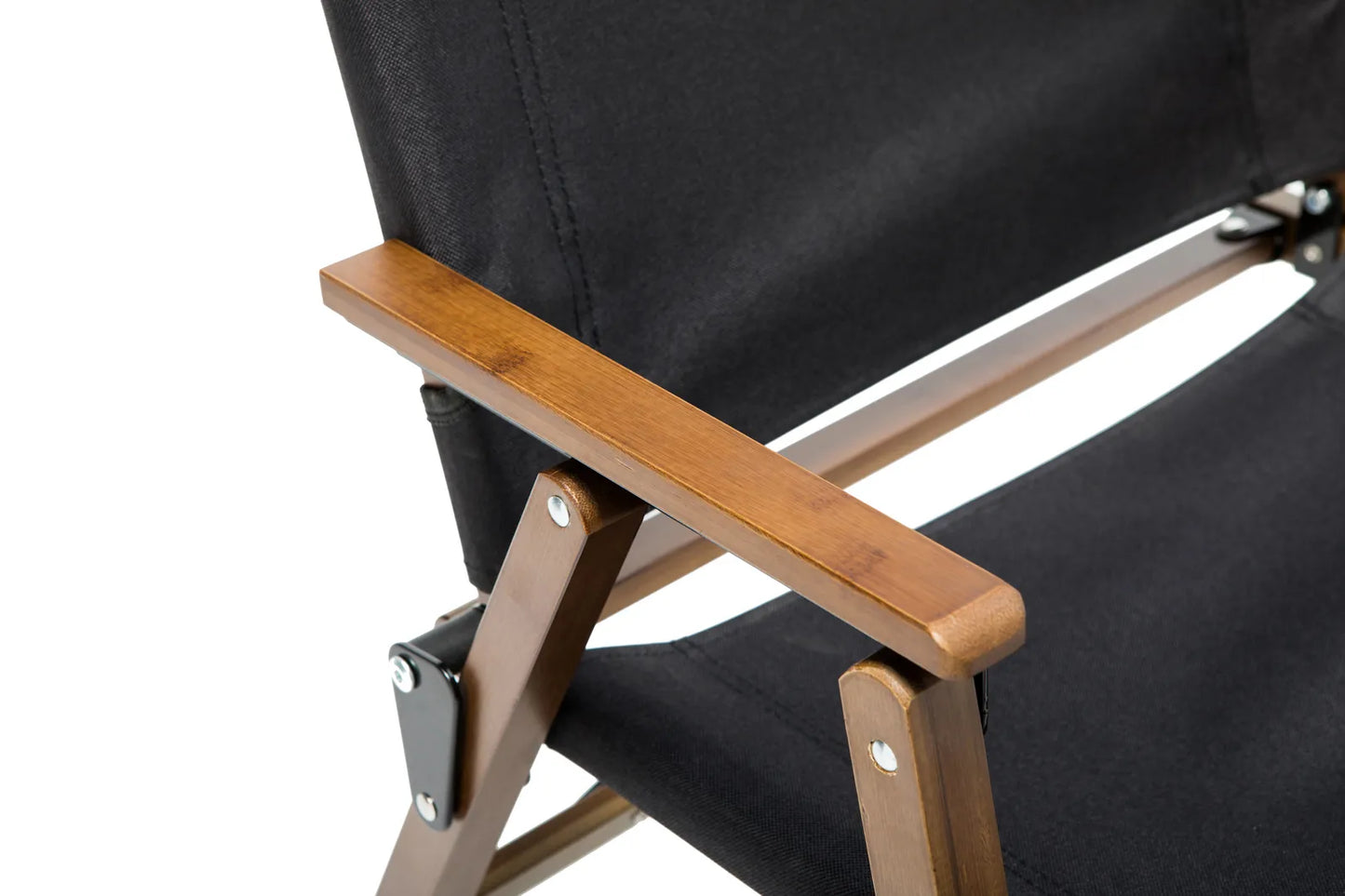 Camping Chair Bamboo Canvas Foldable Outdoor Wooden Travel Picnic Park - Black