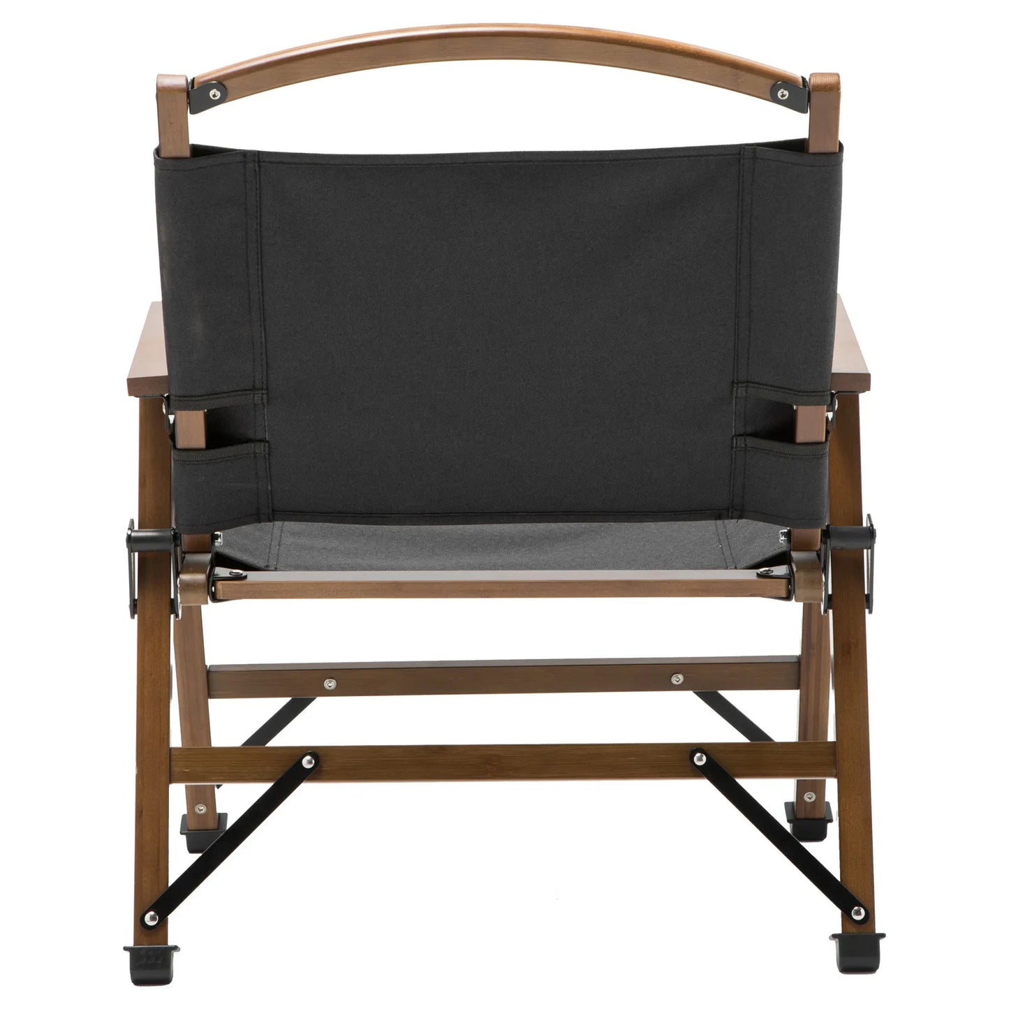 Camping Chair Bamboo Canvas Foldable Outdoor Wooden Travel Picnic Park - Black