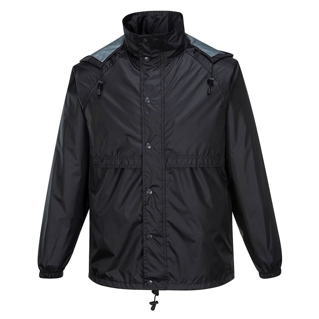 HUSKI STRATUS RAIN JACKET Waterproof Workwear Concealed Hood Windproof Packable - Black
