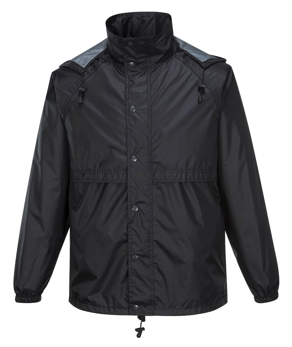 HUSKI STRATUS RAIN JACKET Waterproof Workwear Concealed Hood Windproof Packable - Black