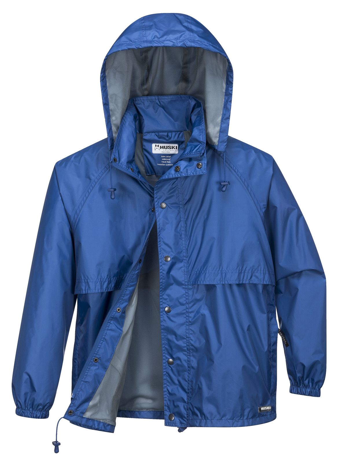 HUSKI STRATUS RAIN JACKET Waterproof Workwear Concealed Hood Windproof Packable - Cobalt