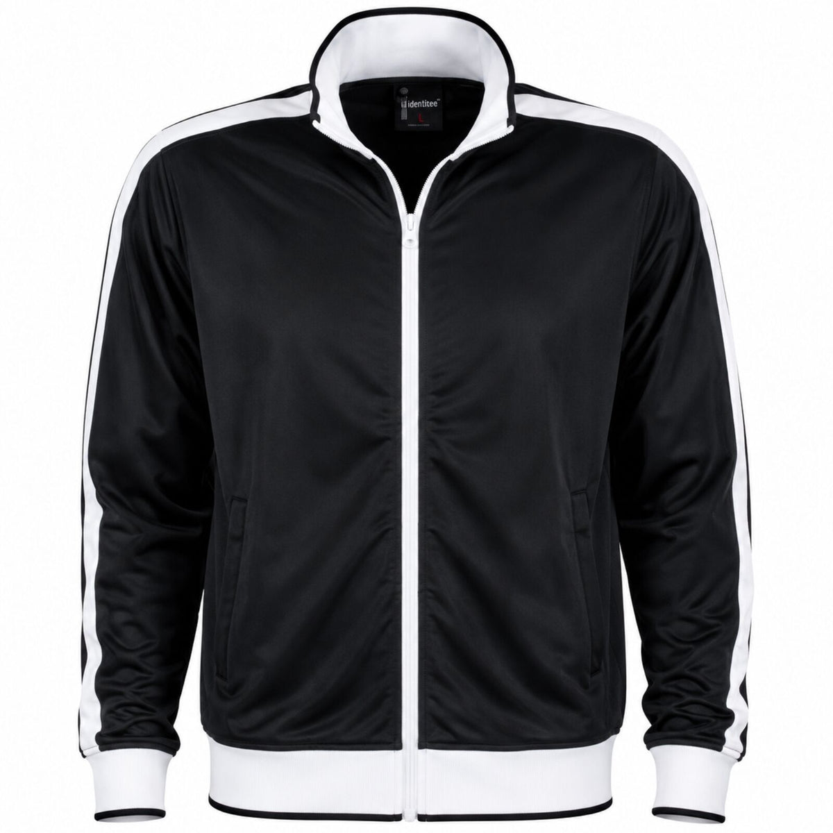 Identitee Mens Varsity Track Jacket Warm Winter Tracksuit Top Zip - Black/White