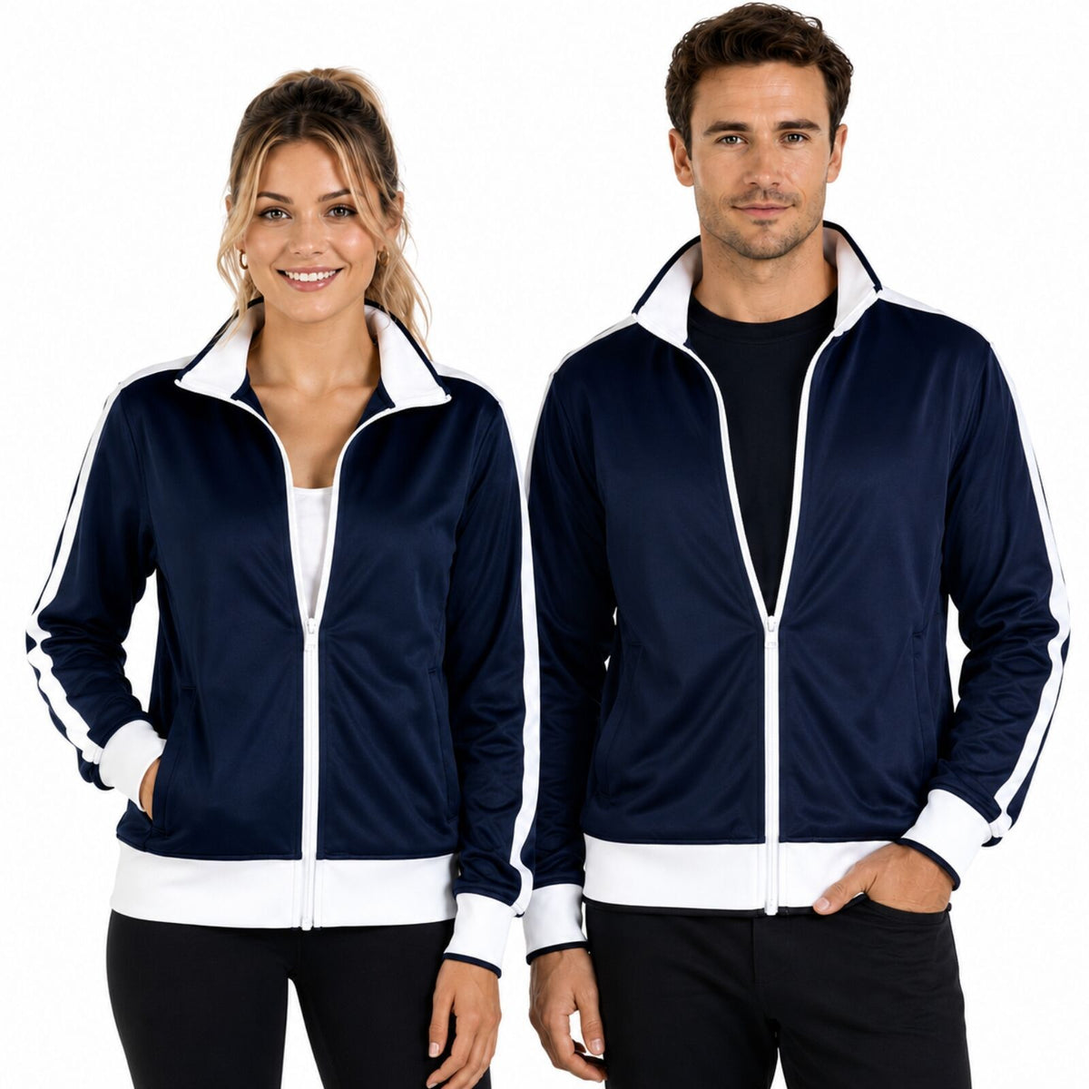 Identitee Mens Varsity Track Jacket Warm Winter Tracksuit Top Zip - Navy/White