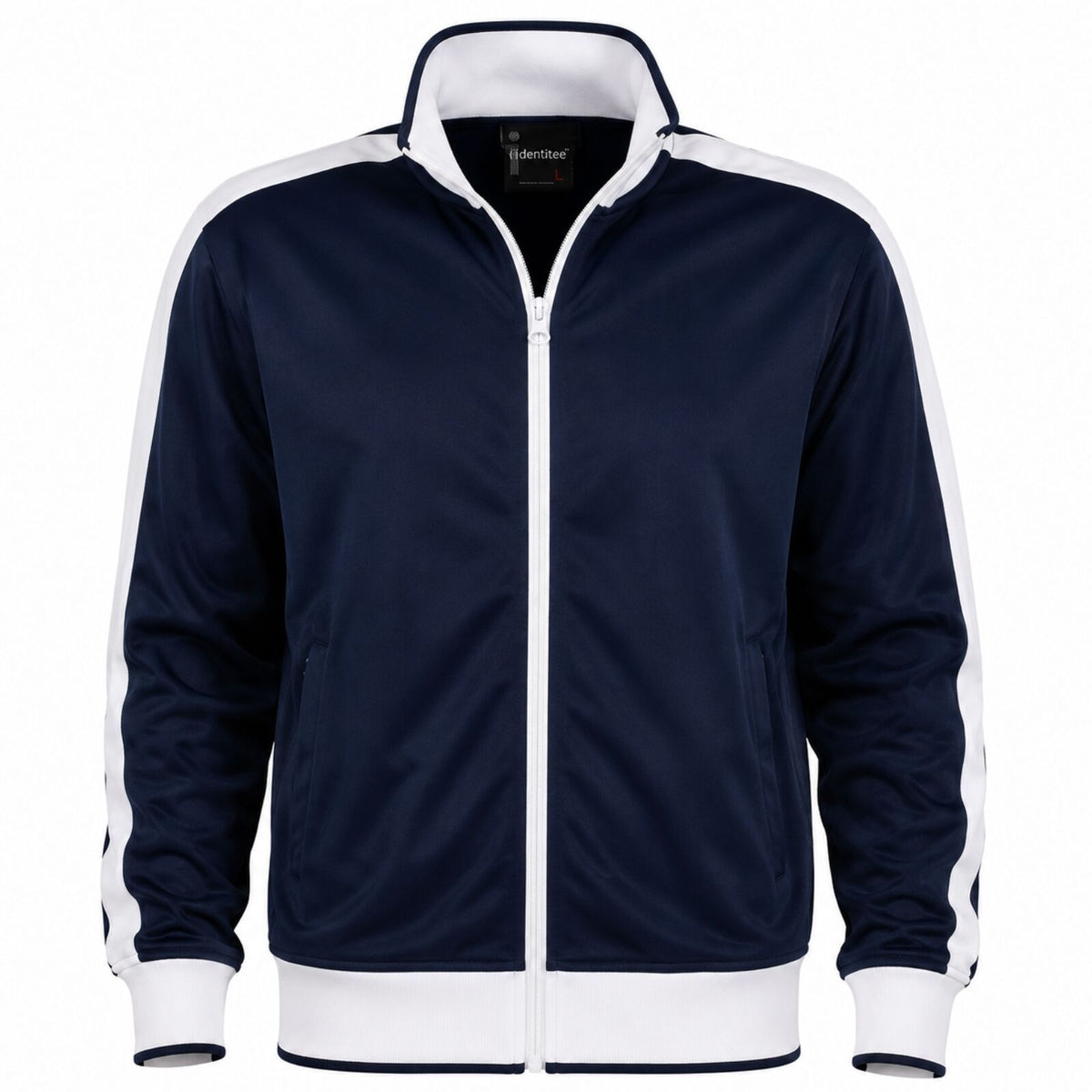 Identitee Mens Varsity Track Jacket Warm Winter Tracksuit Top Zip - Navy/White
