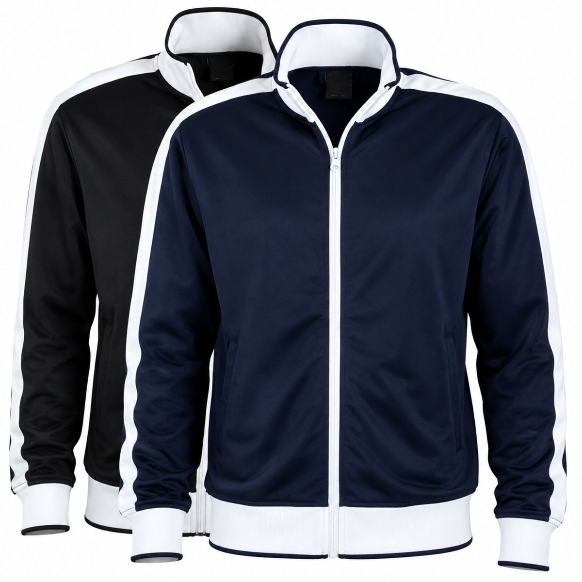 Identitee Mens Varsity Track Jacket Warm Winter Tracksuit Top Zip - Navy/White
