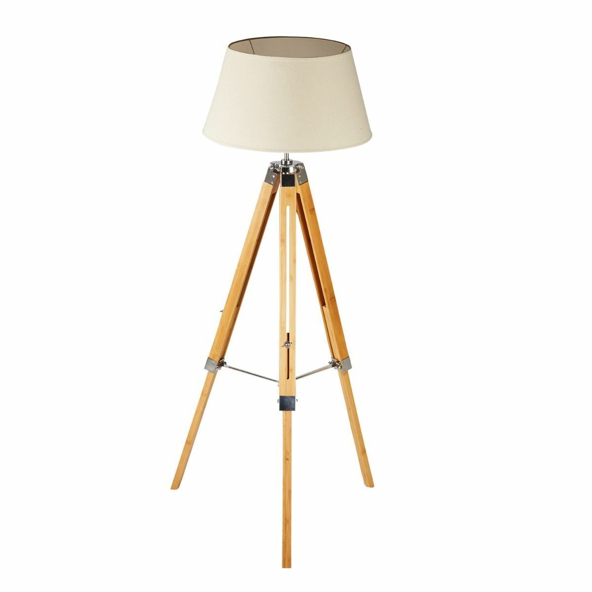 LARGE TRIPOD FLOOR LAMP Shade Modern Light Bamboo Vintage Wooden Retro