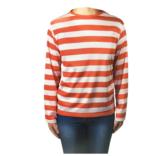 KIDS Red and White Striped Top Wenda Waldo Shirt Costume Party Book Week - Small (4-6 Years Old)