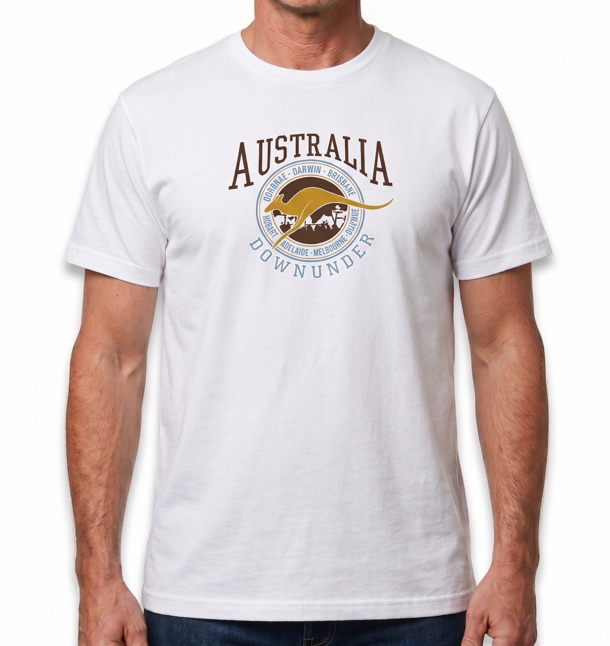 Adult Australia Kangaroo T Shirt Australia Day Souvenir Tee Top 100% Cotton - White