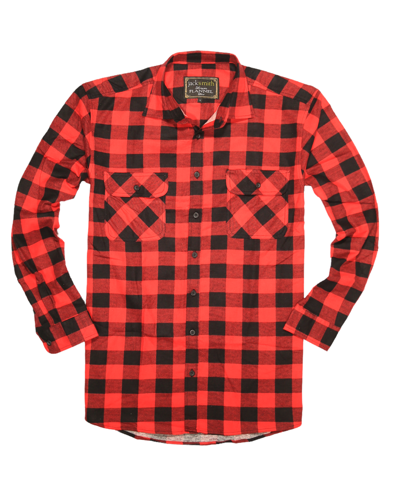 Mens 100% Cotton Flannelette Shirt Long Sleeve Check Authentic Flannel - Red/Black - M