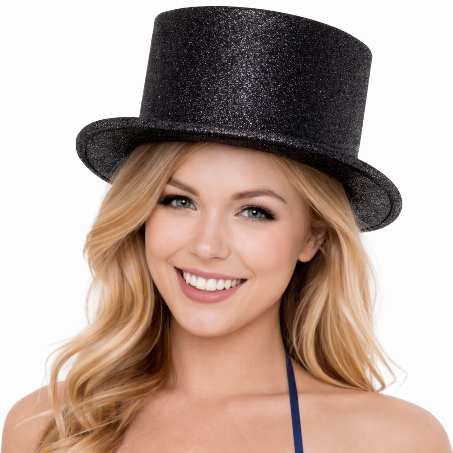 GLITTER TOP HAT Fancy Party Plastic Costume Tall Cap Fun Dress Up Sparkle - Black