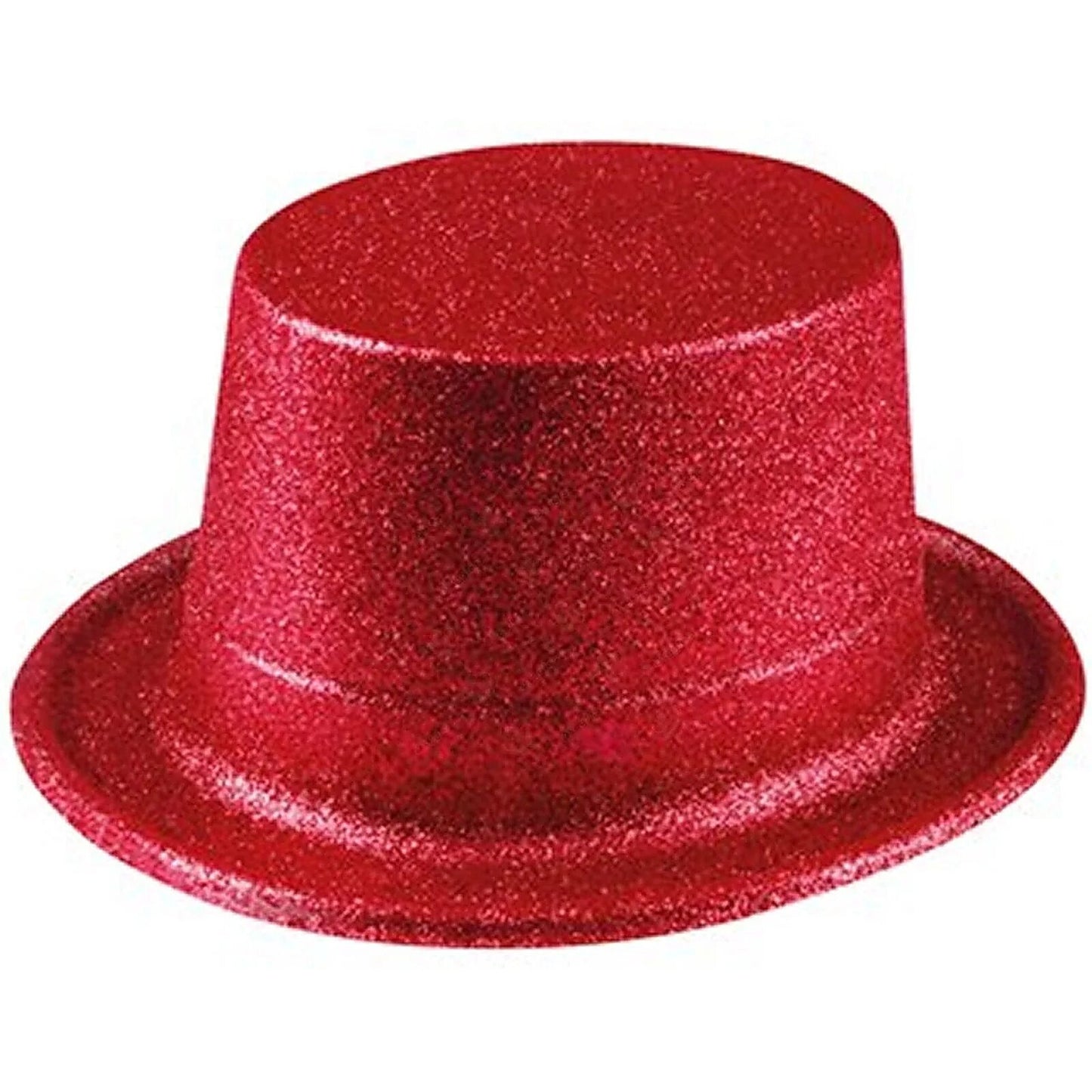 GLITTER TOP HAT Fancy Party Plastic Costume Tall Cap Fun Dress Up Sparkle - Red