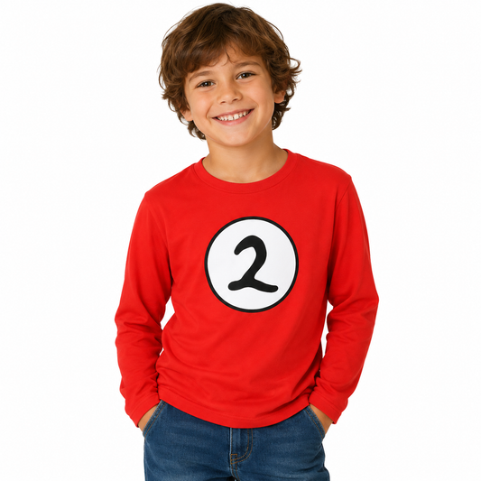 Kids Cat In The Hat Thing 2 Long Sleeve Red Top Party Costume Book Week - M (7-9 Years Old)