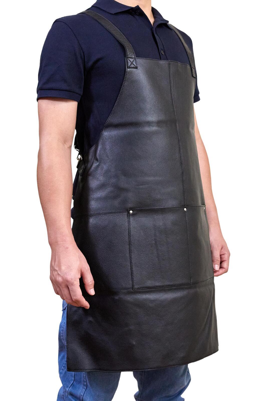 Pierre Cardin Professional Leather Apron Butcher Woodwork Hairdressing Barber Chef - Black